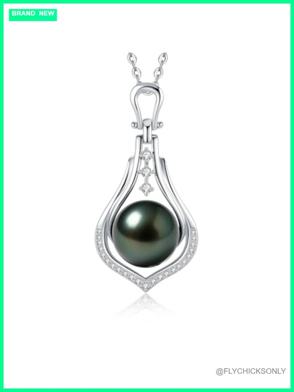 Tahitian Black Pearl Necklace 925 Sterling Silver Moissanite Pendant